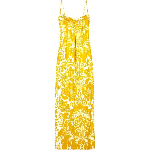 DVF "Pauline" Yellow & White Abstract Floral Silk Blend Column Maxi Dress, Sz 0 - Picture 2 of 9